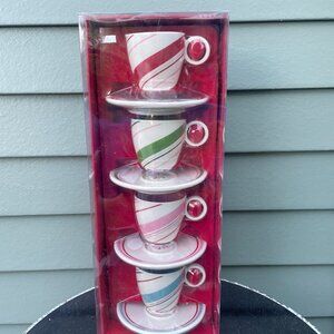 Starbucks Holiday Candy Cane Striped Christmas Espresso Cup Saucer Set Brand New